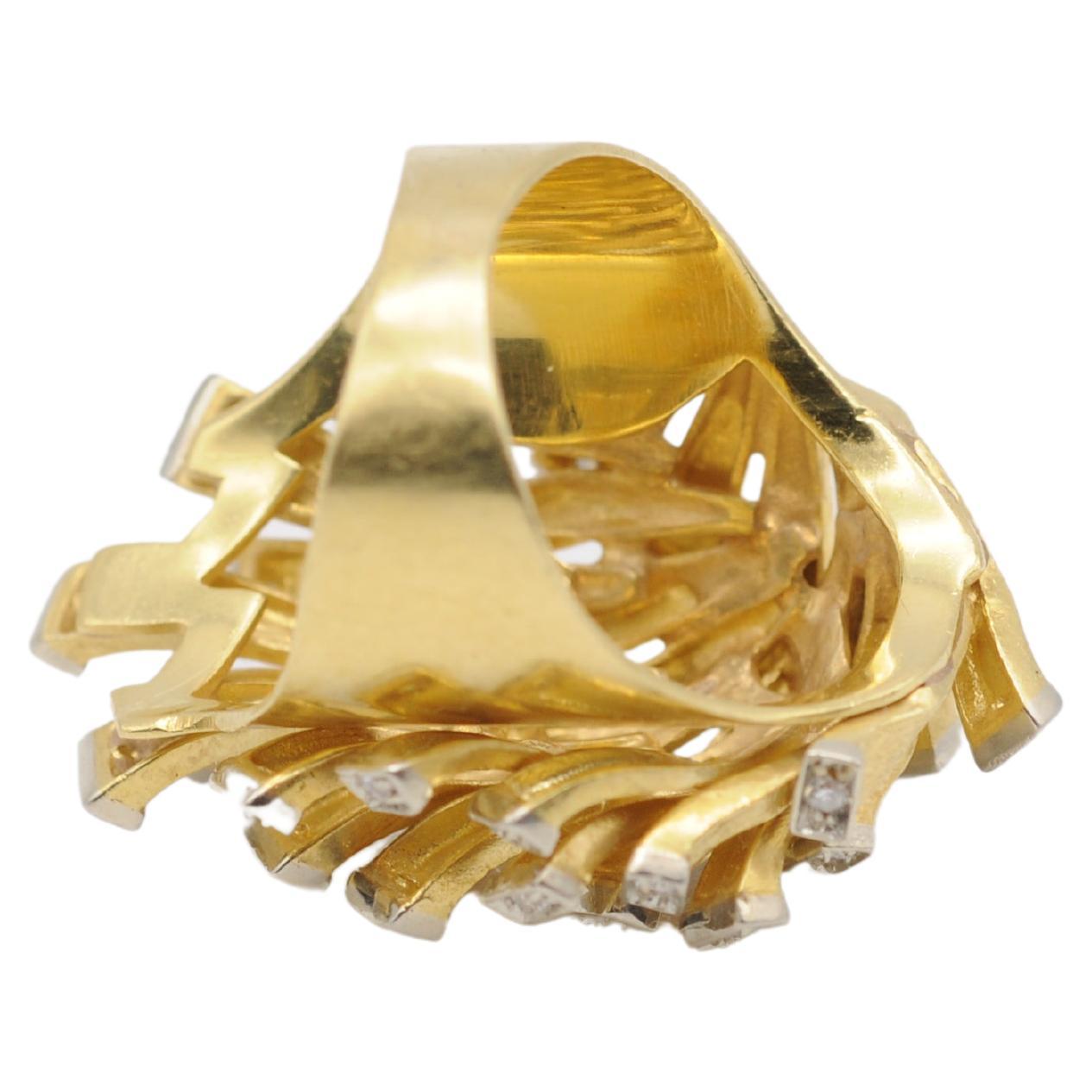 Women's Unique Designer Ring 18K Yellow Gold with Brilliants For Sale