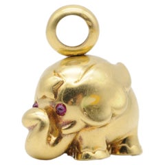 Fancy Solid Elephant Pendant 18k Yellow Gold with Ruby