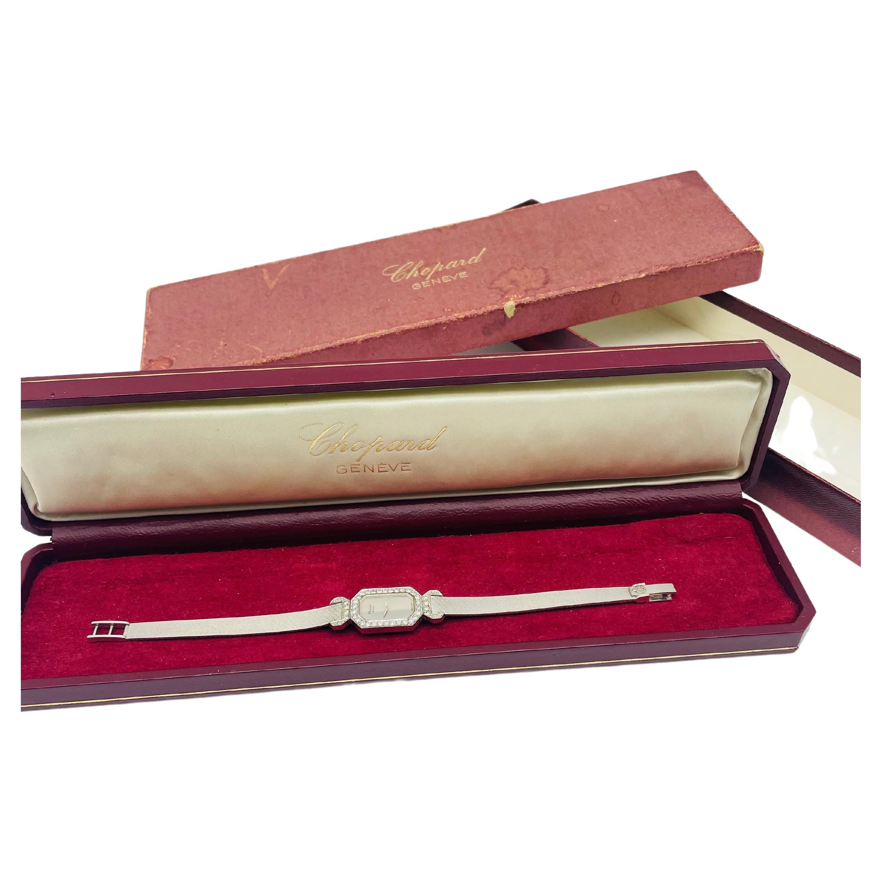Chopard Montre pour femme vintage Geneve en or blanc 18 carats avec diamants Bon état - En vente à Berlin, BE
