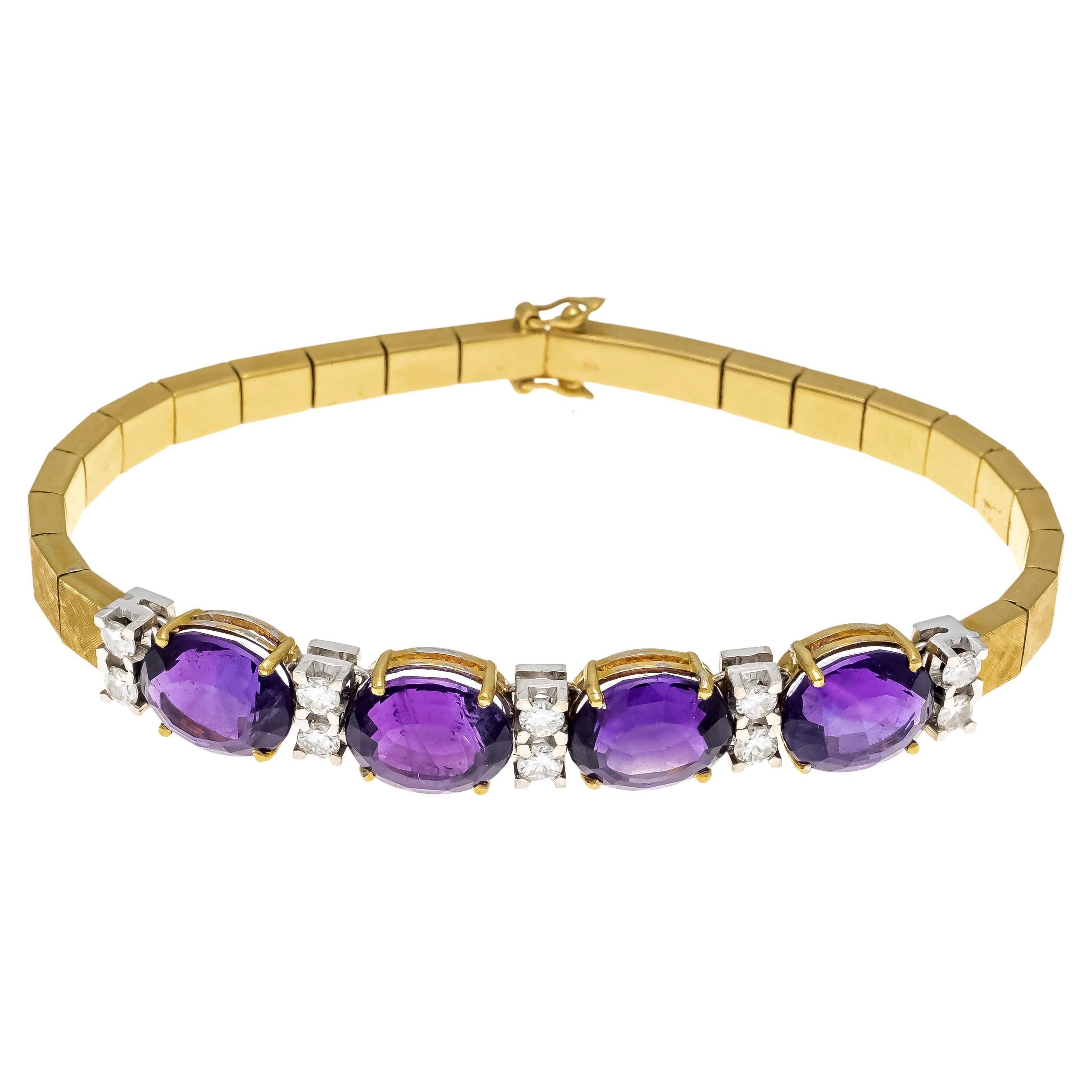 Noble Amethyst and Diamond Bracelet, 18k Yellow Gold and White Gold For Sale