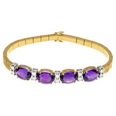 Vintage Noble Amethyst and Diamond Bracelet, 18k Yellow Gold and White Gold