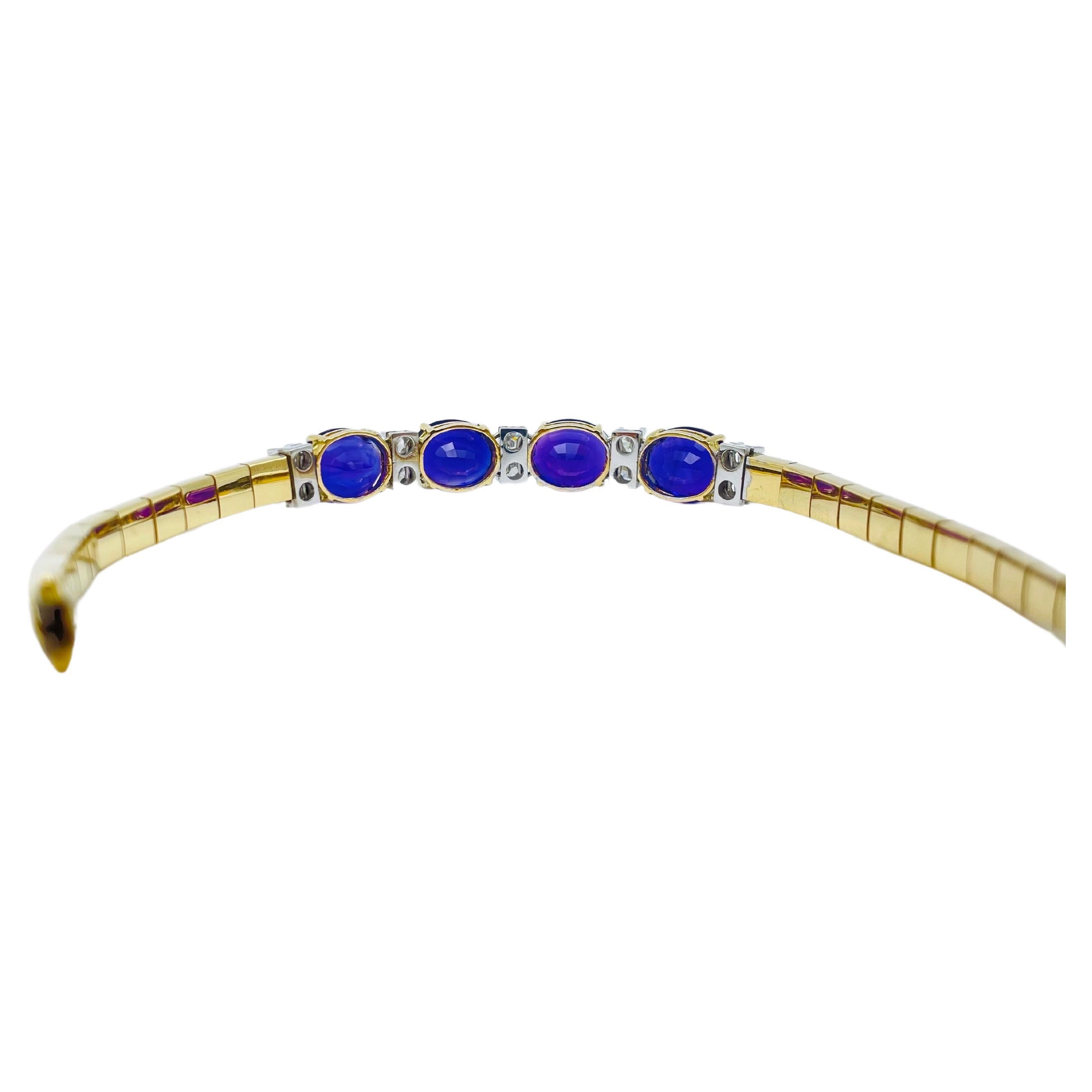 Women's Noble Amethyst and Diamond Bracelet, 18k Yellow Gold and White Gold For Sale