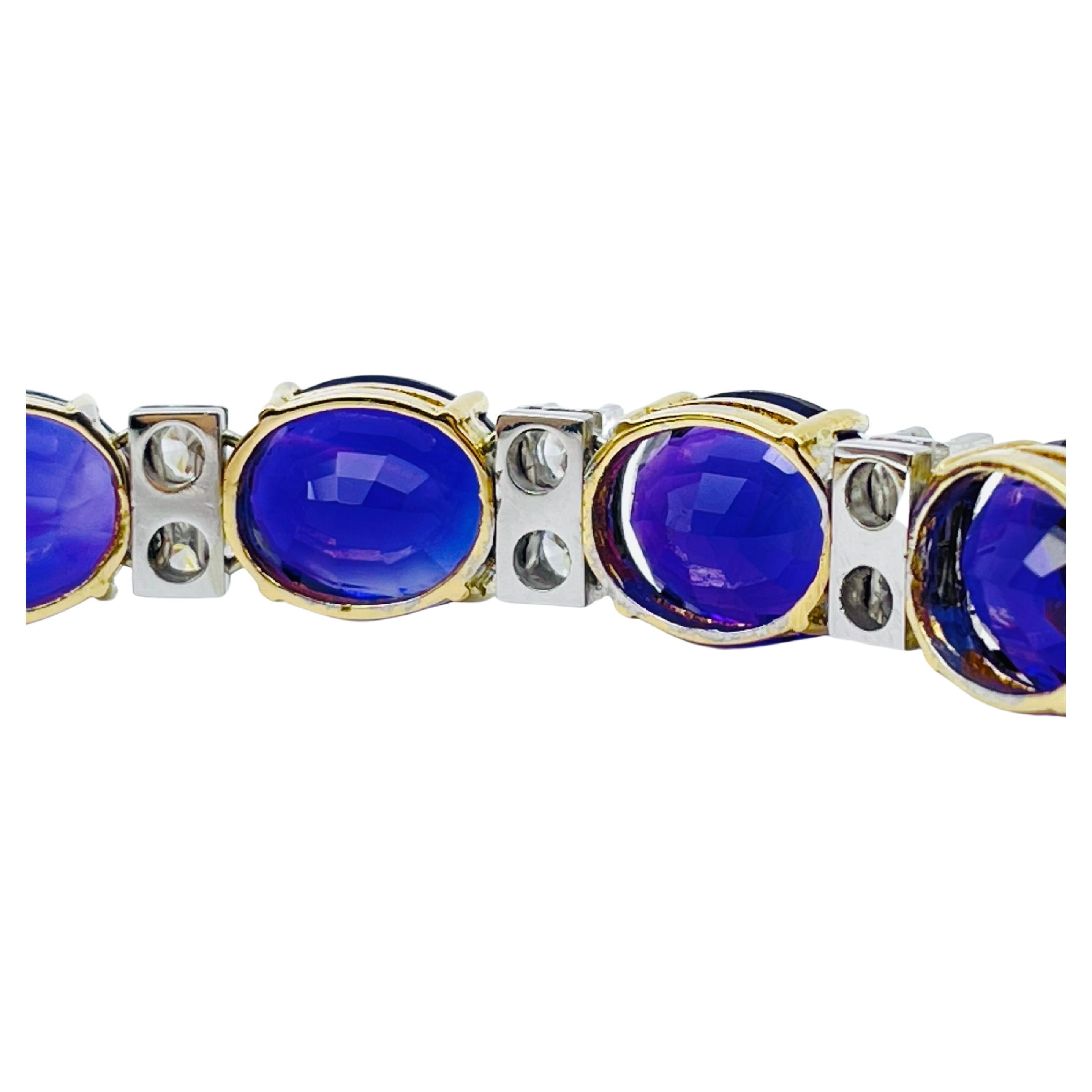 Brilliant Cut Noble Amethyst and Diamond Bracelet, 18k Yellow Gold and White Gold For Sale
