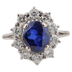 Ceylon Sapphire and Diamond Halo Ring in 18K White Gold Lady Diana
