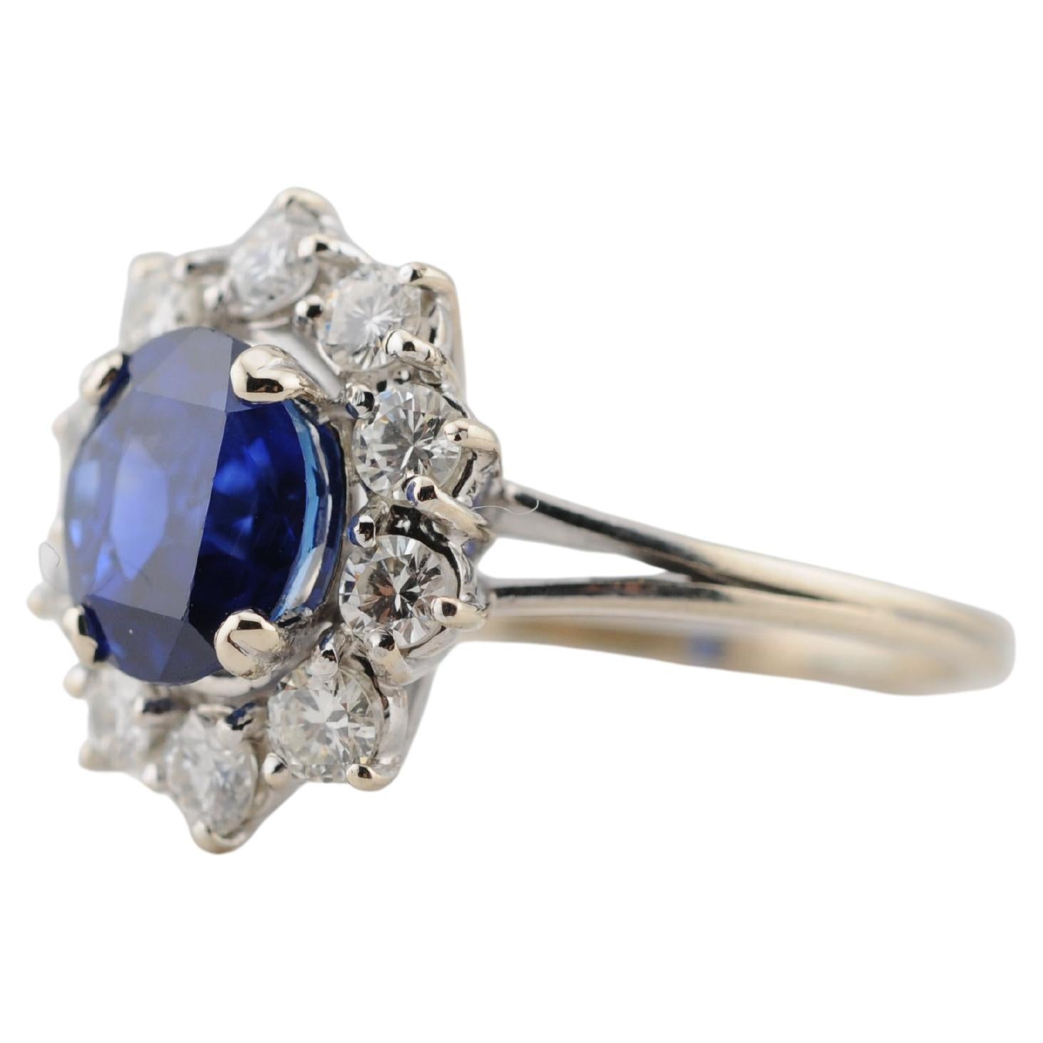 Ceylon Saphir und Diamant Halo Ring in 18K Weißgold Lady Diana (Ovalschliff) im Angebot
