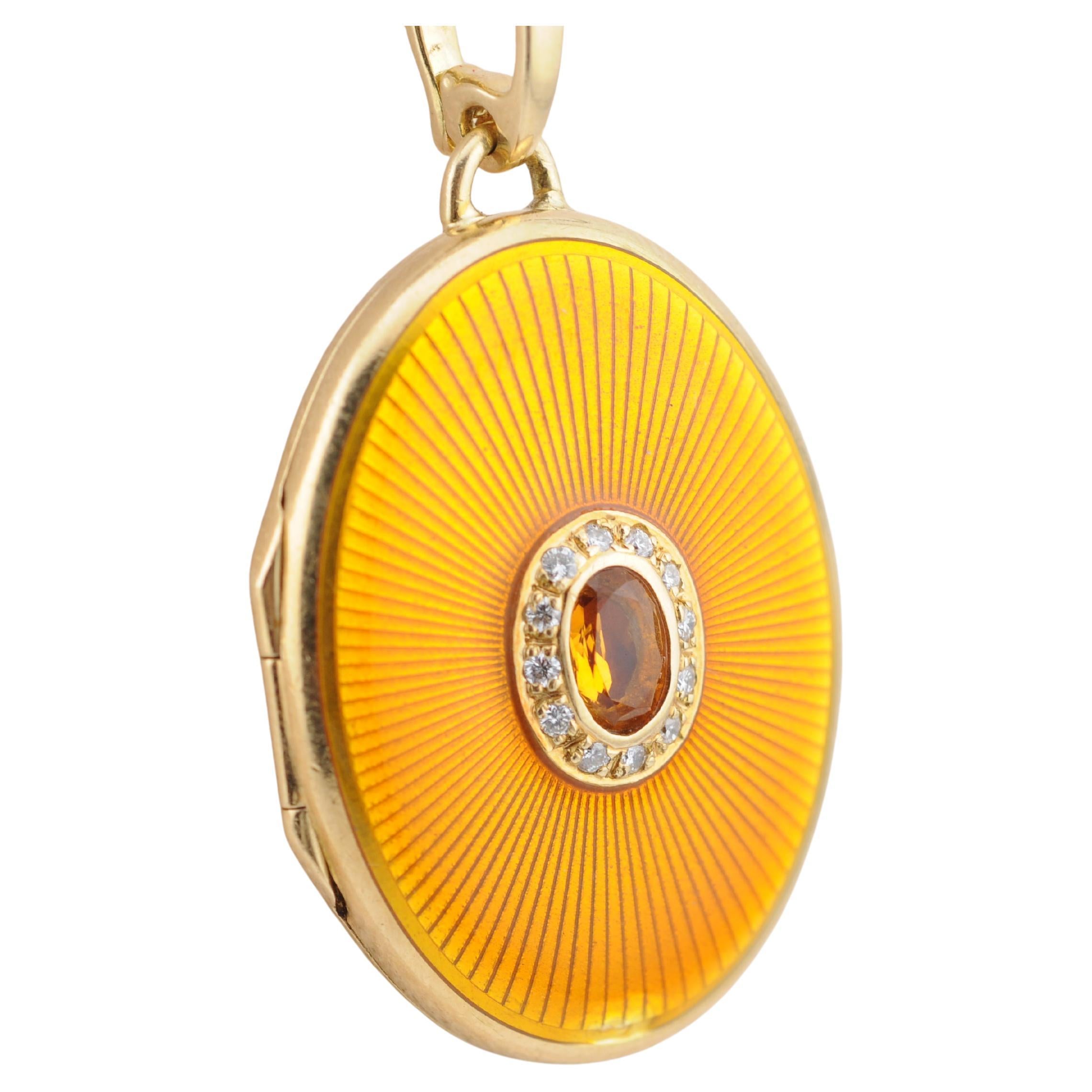 Ciondolo Citrino e Diamante in oro smaltato 18K in vendita