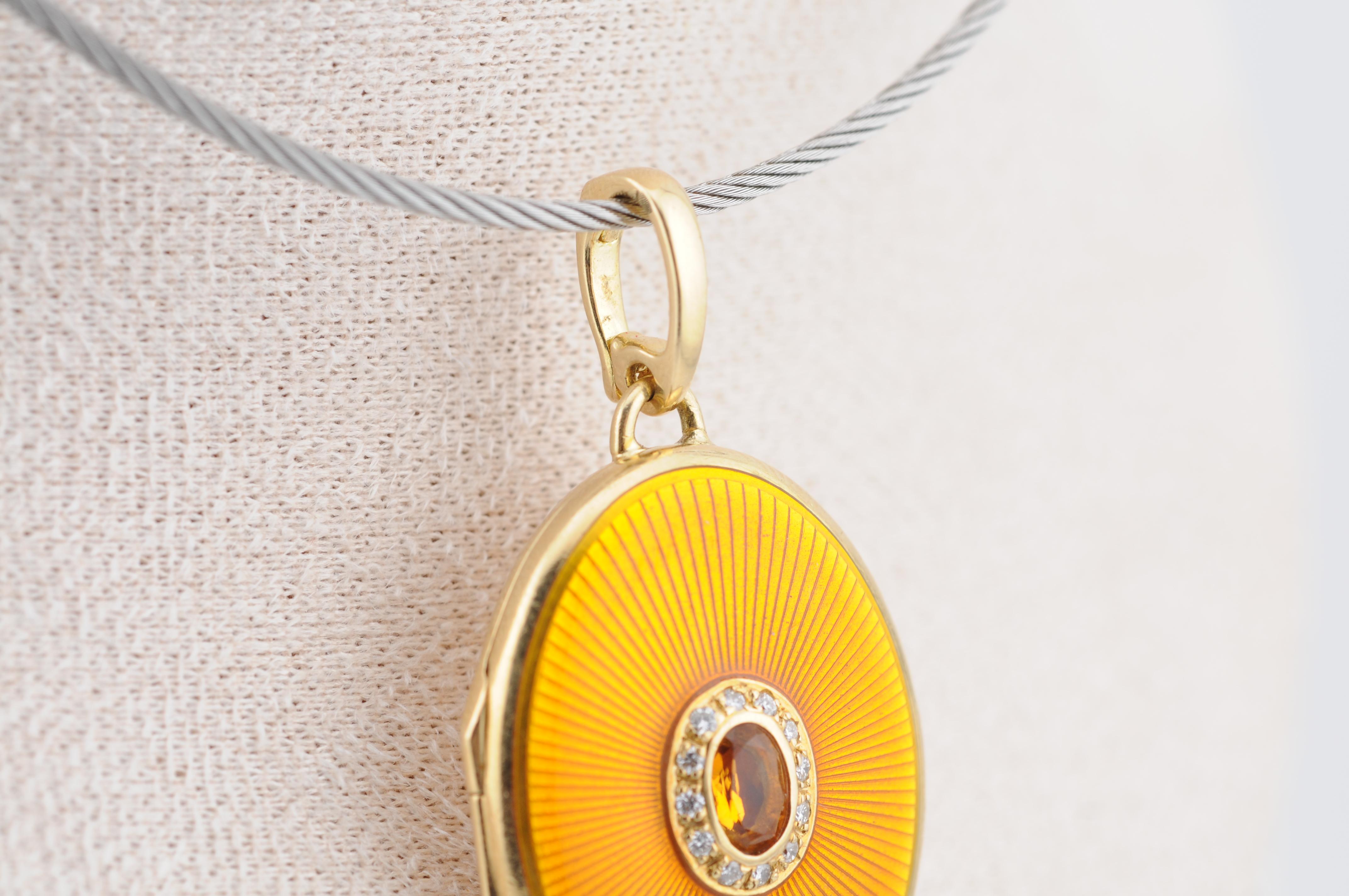 Estetismo Ciondolo Citrino e Diamante in oro smaltato 18K in vendita