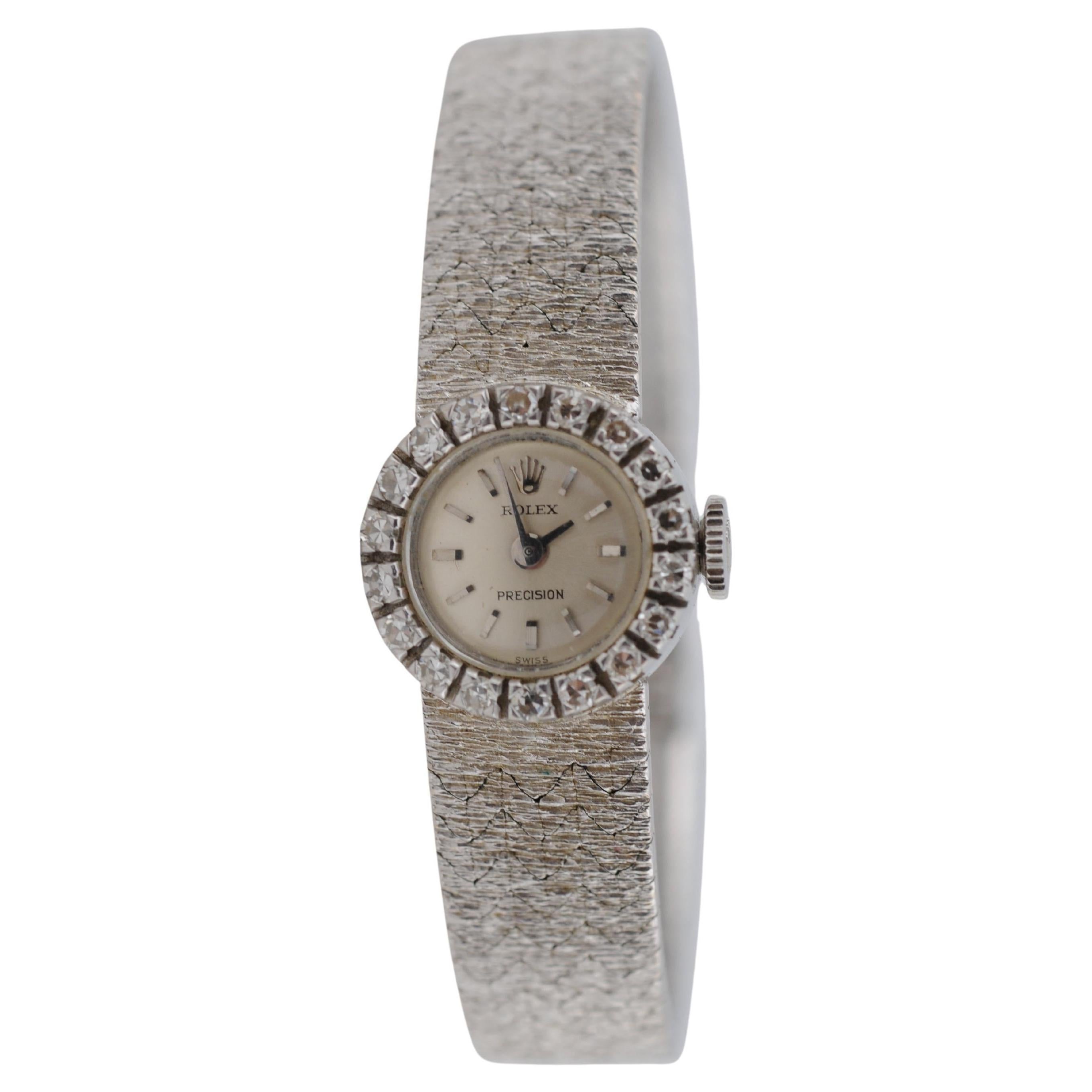 Rolex Präzisionsuhr in 18k Weißgold mit Diamantlünette Swiss Made im Angebot