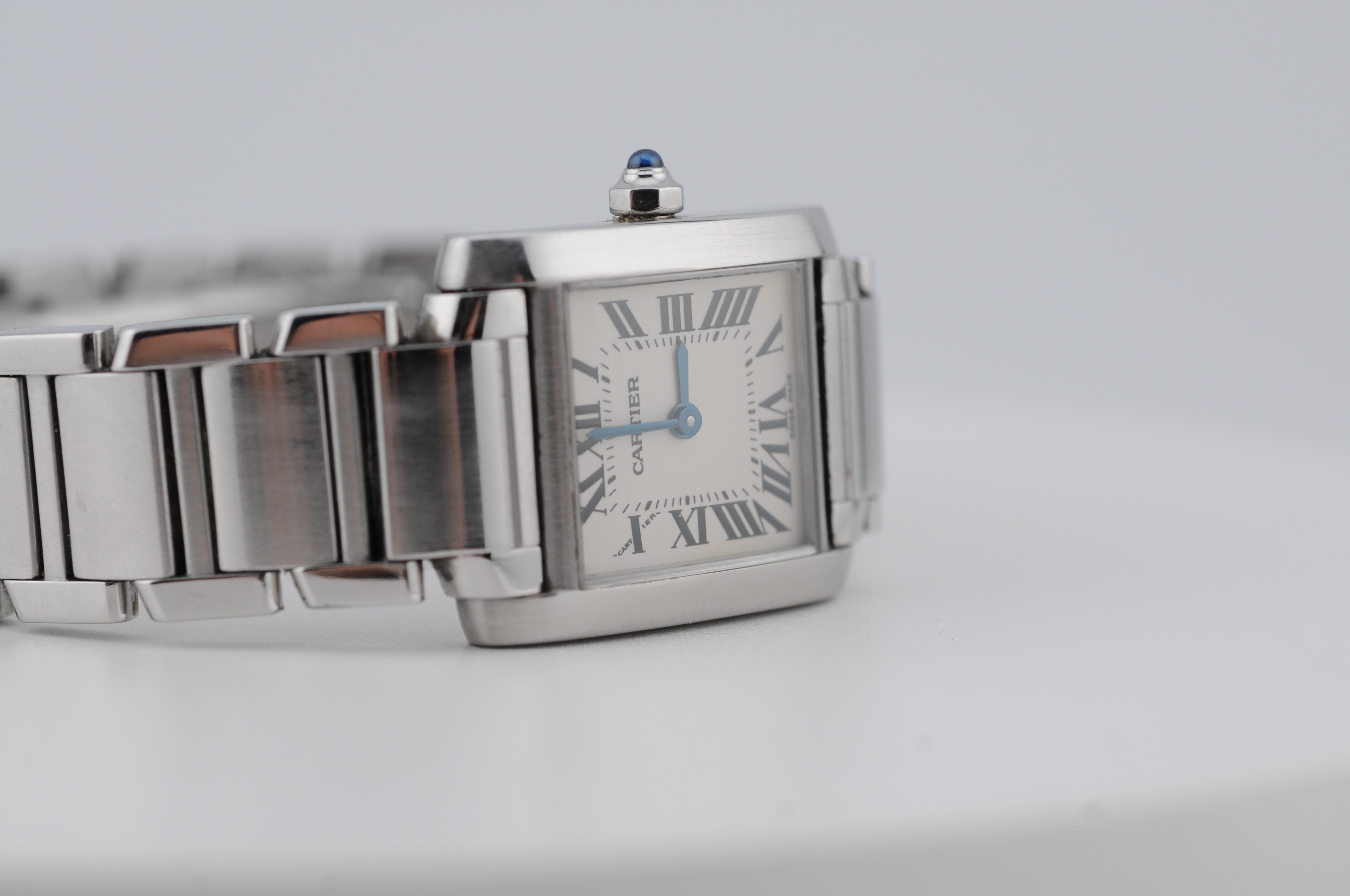 Women's or Men's Cartier Tank Française 2384 Stainless Steel Quartz Watch For Sale