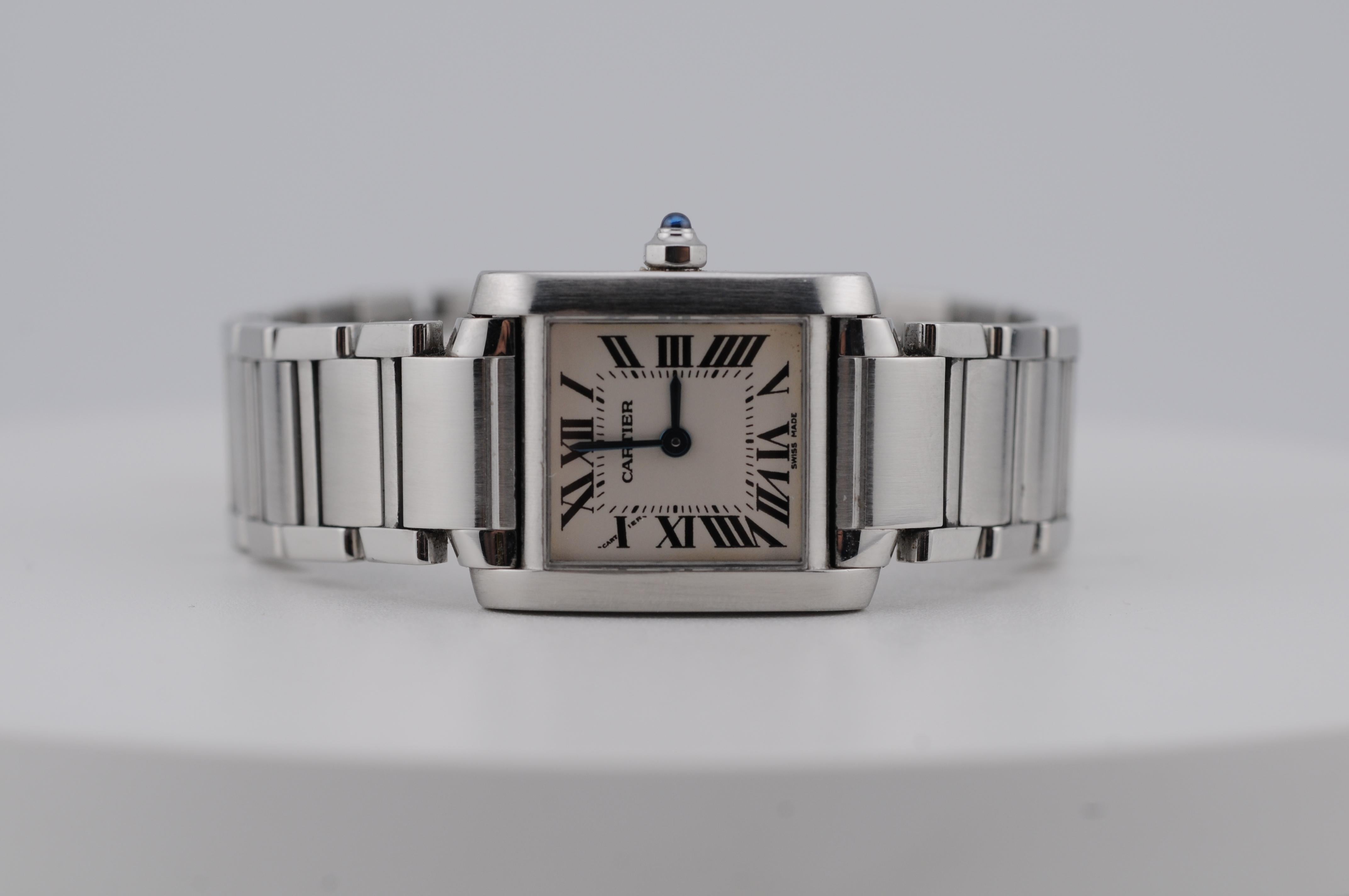 Aesthetic Movement Cartier Tank Française 2384 Stainless Steel Quartz Watch For Sale