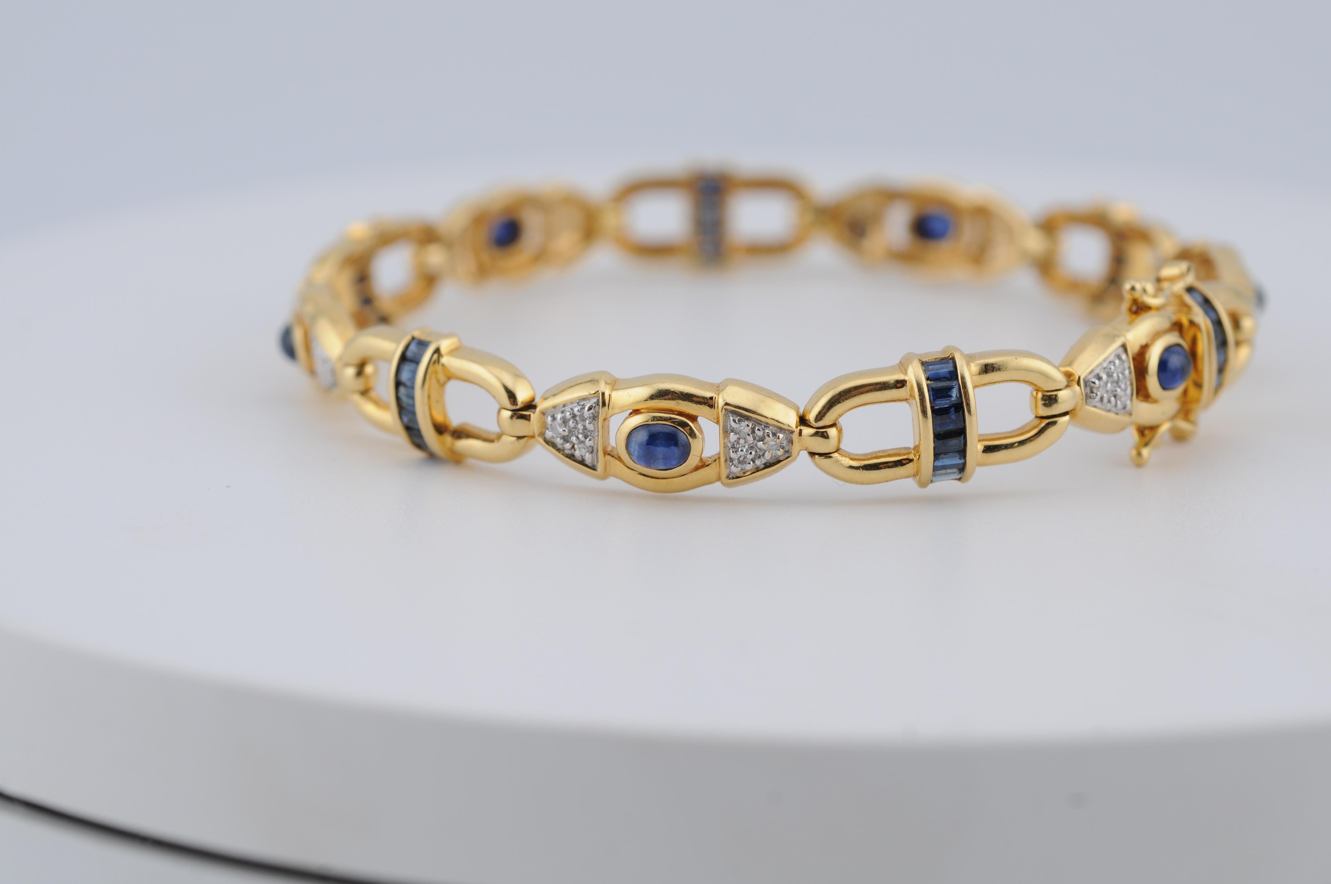 da uomo o donna Bracciale in oro con zaffiro cabochon e diamanti in oro 18k YG in vendita