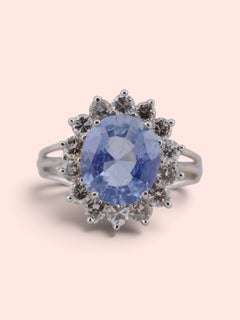 Bague « halo » avec saphir de Ceylan et diamants, 3 ct / 1 ct