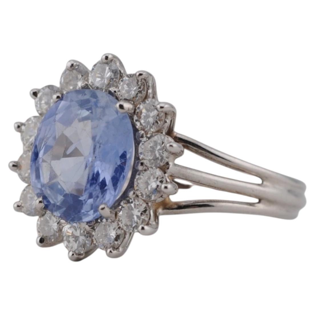 Ceylon Sapphire & Diamond Halo Ring 3ct / 1ct For Sale