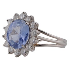 Ceylon-Saphir- und Diamant-Halo-Ring 3 ct / 1 ct