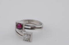 Gold Toi et Moi Ring - 1ct Unheated Ruby & 0.70ct Old Mine Cut Diamond