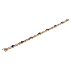 Pulsera de eslabones tipo «curb» en oro rosa con 7 zafiros en forma de cabujón - 20 cm