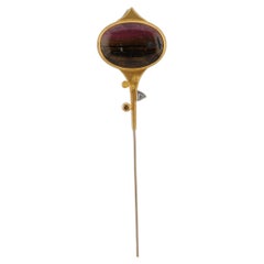 Yellow Gold Multi-Color Tourmaline & Fancy Yellow Diamond Tie Pin