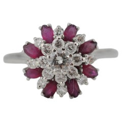 White Gold Flower Diamond & Ruby Ring