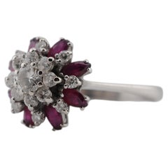 White Gold Flower Diamond & Ruby Ring