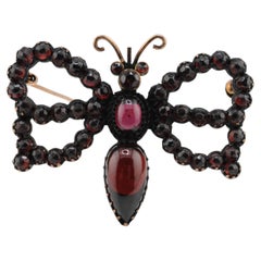 Vintage Garnet Butterfly Brooch in Gold-Plated Silver
