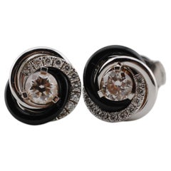 Cartier Trinity Mini Earrings in 18K White Gold, Platinum & Ceramic, 0.43 ct