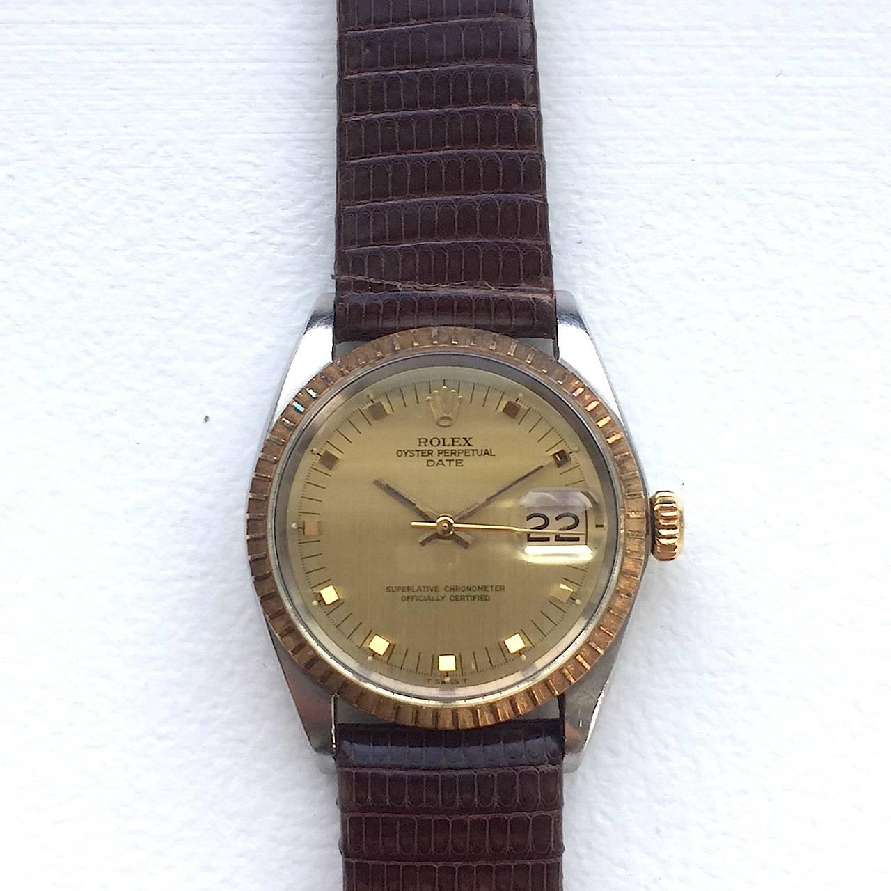 Rolex Steel and Gold Oyster Perpetual Date Automatic Wristwatch with Papers In Excellent Condition In New York, NY