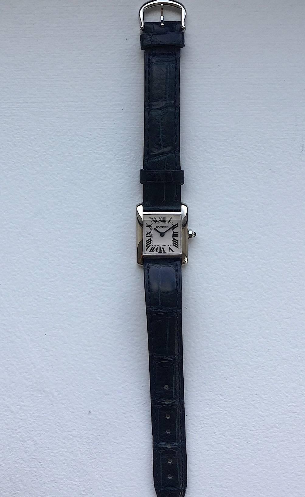 Cartier Ladies White Gold Tank Quartz Wristwatch In Good Condition In New York, NY