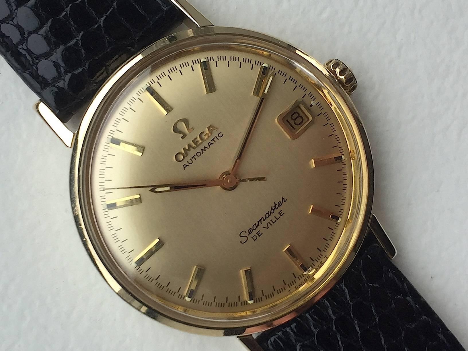 Omega Yellow Gold Seamaster De Ville Automatic Wristwatch, 1970s In Good Condition In New York, NY