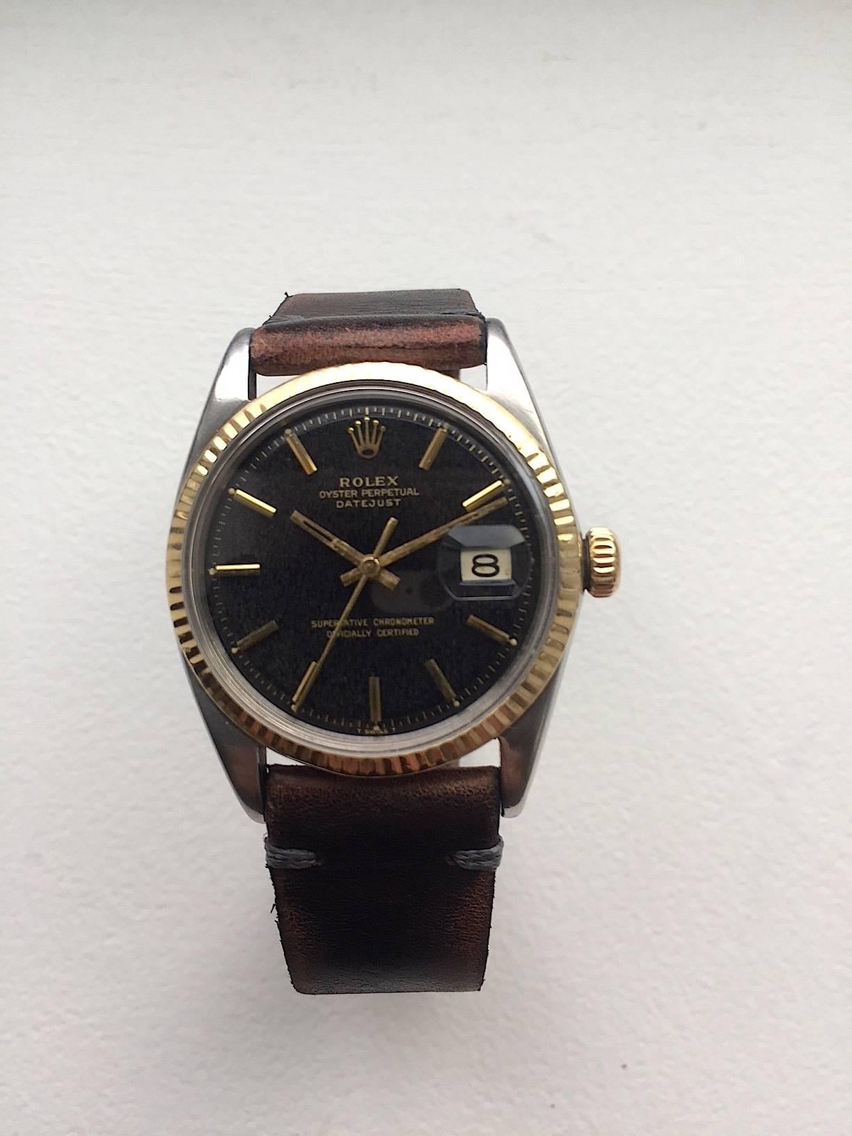 Rolex Vintage Steel and Gold Oyster Perpetual Datejust Watch, 1960s In Good Condition For Sale In New York, NY