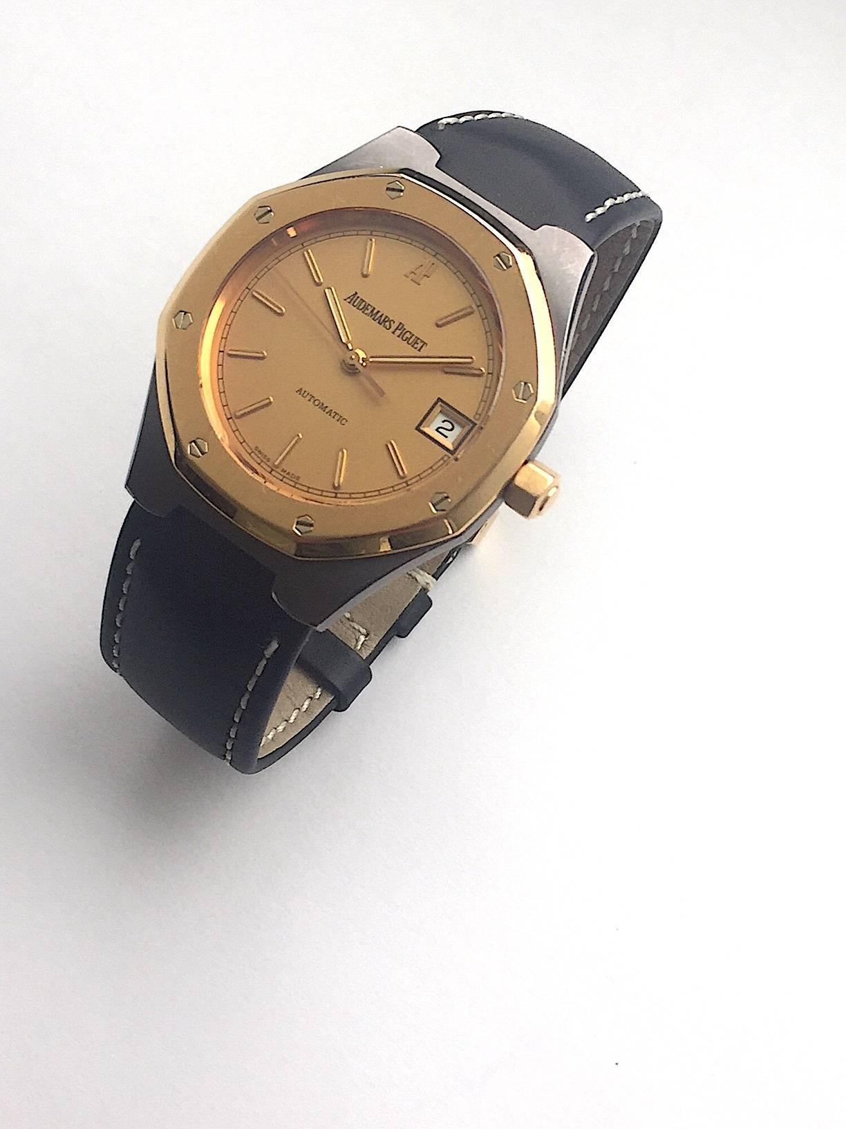 Women's or Men's Audemars Piguet Rose Gold and Tantalum Royal Oak Cuir Automatic Watch