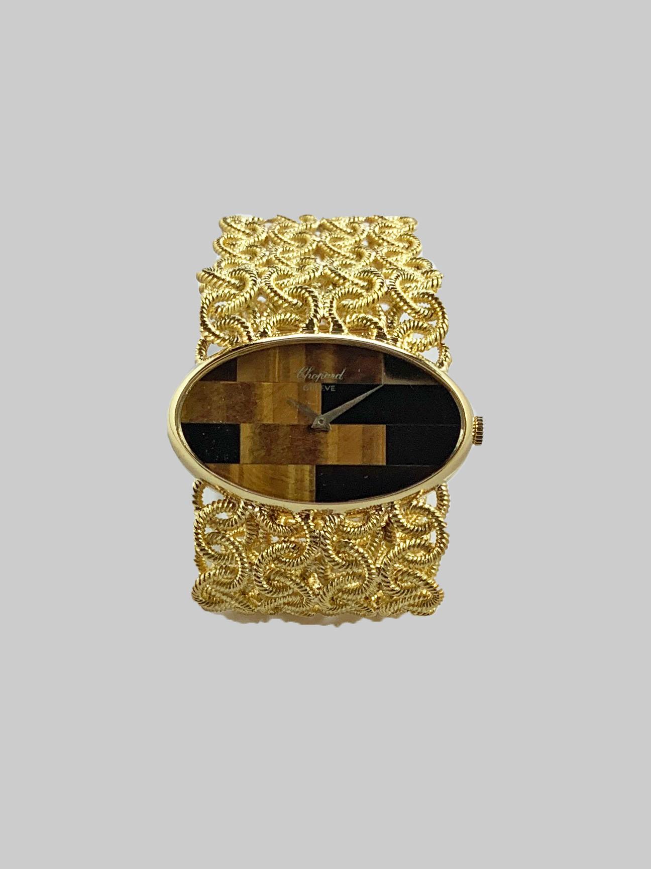 Chopard 18 Karat Yellow Gold Tiger's Eye Bracelet Watch, 1970s For Sale 3