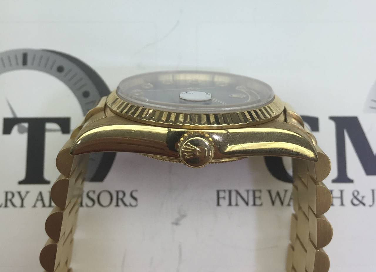 Rolex Yellow Gold Diamond Dial Perpetual Day-Date President Quartz Wristwatch In Excellent Condition In New York, NY