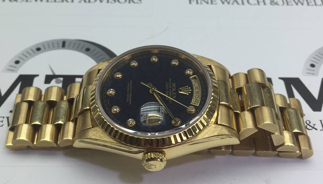 Women's Rolex Yellow Gold Diamond Dial Perpetual Day-Date President Quartz Wristwatch