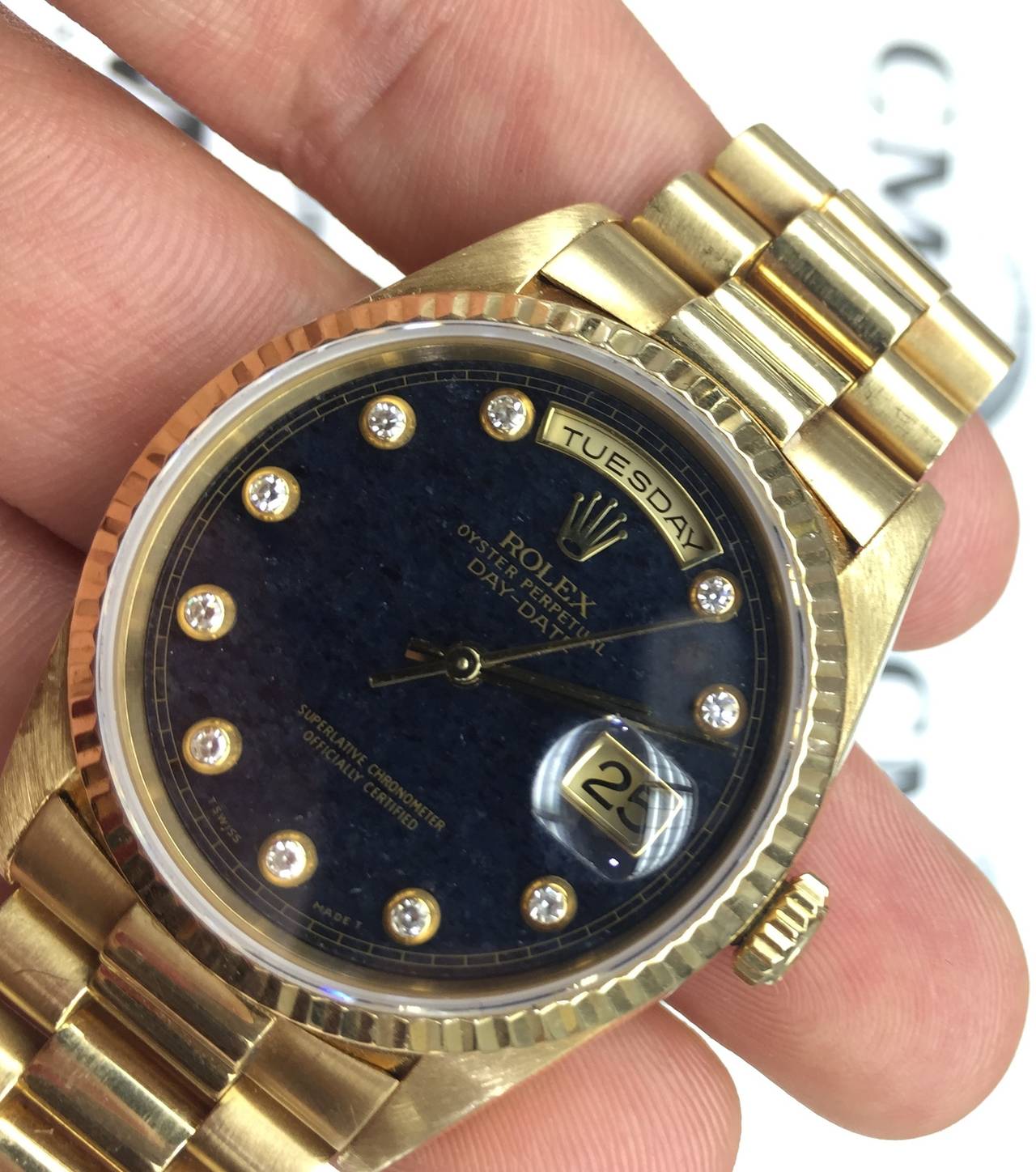 Rolex Yellow Gold Diamond Dial Perpetual Day-Date President Quartz Wristwatch 2