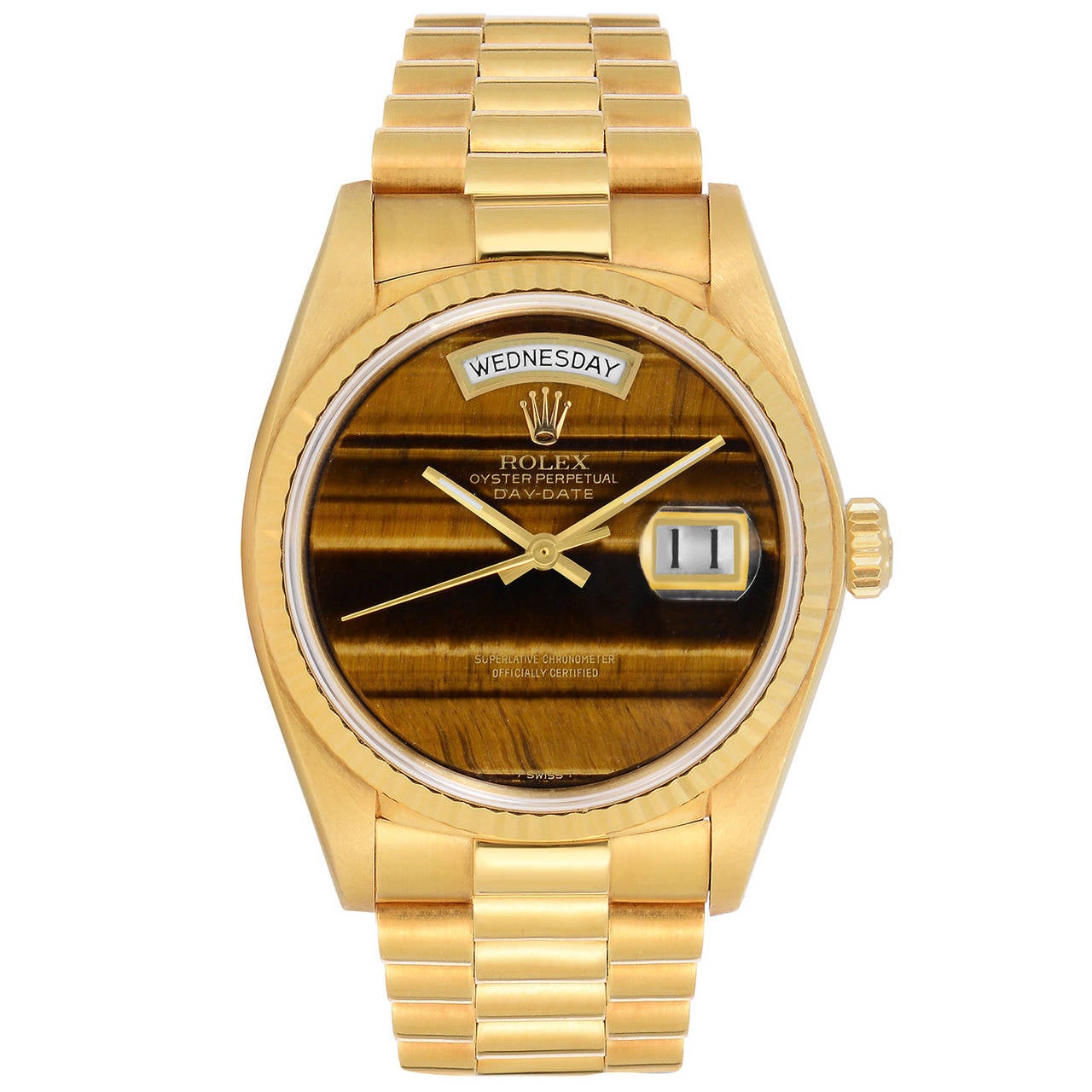 Rolex Yellow Gold Tiger's Eye Dial Day-Date President Quartz Wristwatch