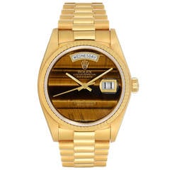 Rolex Yellow Gold Tiger's Eye Dial Day-Date President Quartz Wristwatch