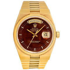 Retro Rolex Yellow Gold Wood Dial OysterQuartz Day-Date Quartz Presidential Wristwatch
