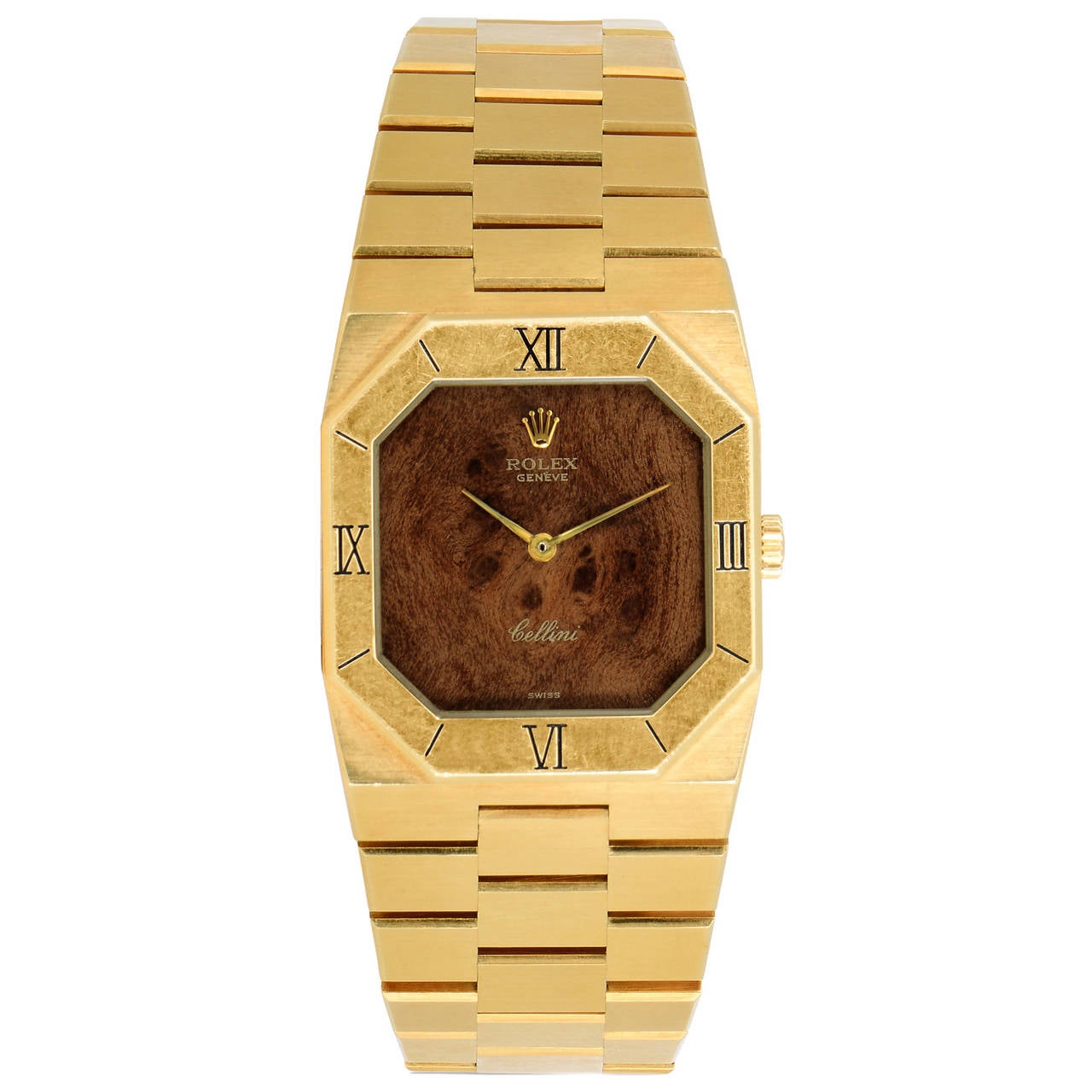 Rolex Yellow Gold Cellini Burl-Wood Dial Manual Wind Wristwatch