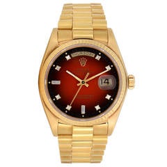 Rolex Yellow Gold Red Vignette Dial Perpetual Day-Date Presidential Wristwatch