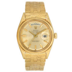 Rolex Yellow Gold Day-Date Florentine Finish Brick Bracelet Wristwatch