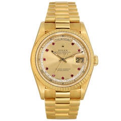Rolex Yellow Gold Diamond Ruby Dial Day-Date Presidential Wristwatch