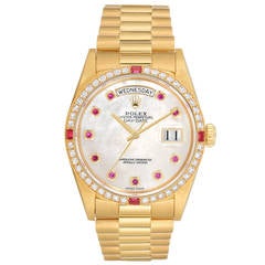 Rolex Yellow Gold Mother-of-Pearl Dial Day-Date Crown Collection Wristwatch