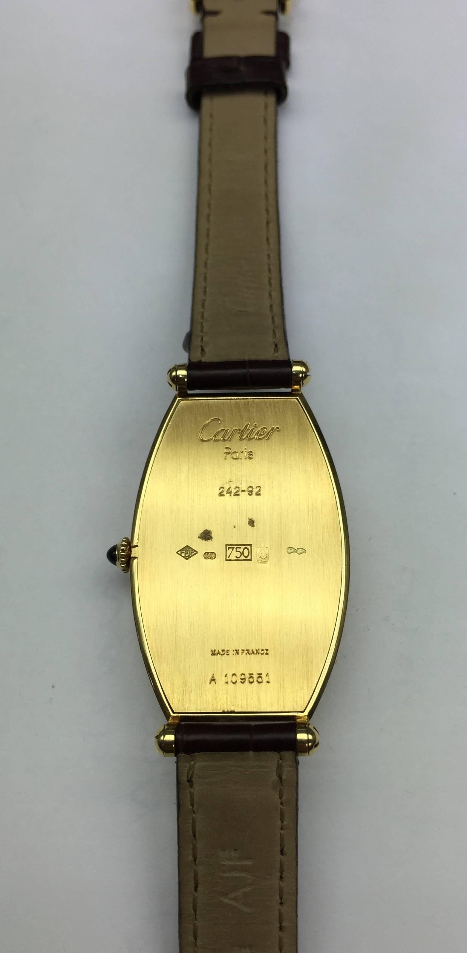 Cartier Paris Yellow Gold Tonneau Wristmatch In Excellent Condition In New York, NY