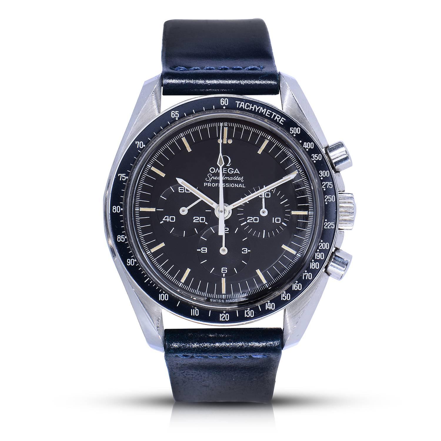 Rare Vintage Omega 1969 Transitional Speedmaster Watch
Stainless Steel Manual Wind Chronograph
Rare Straight Writing Engraved Case-Back
861 Manual Wind Movement
Black Matte Dial
Proper Working Condition
Fitted on Brand New Blue Shell Cordovan