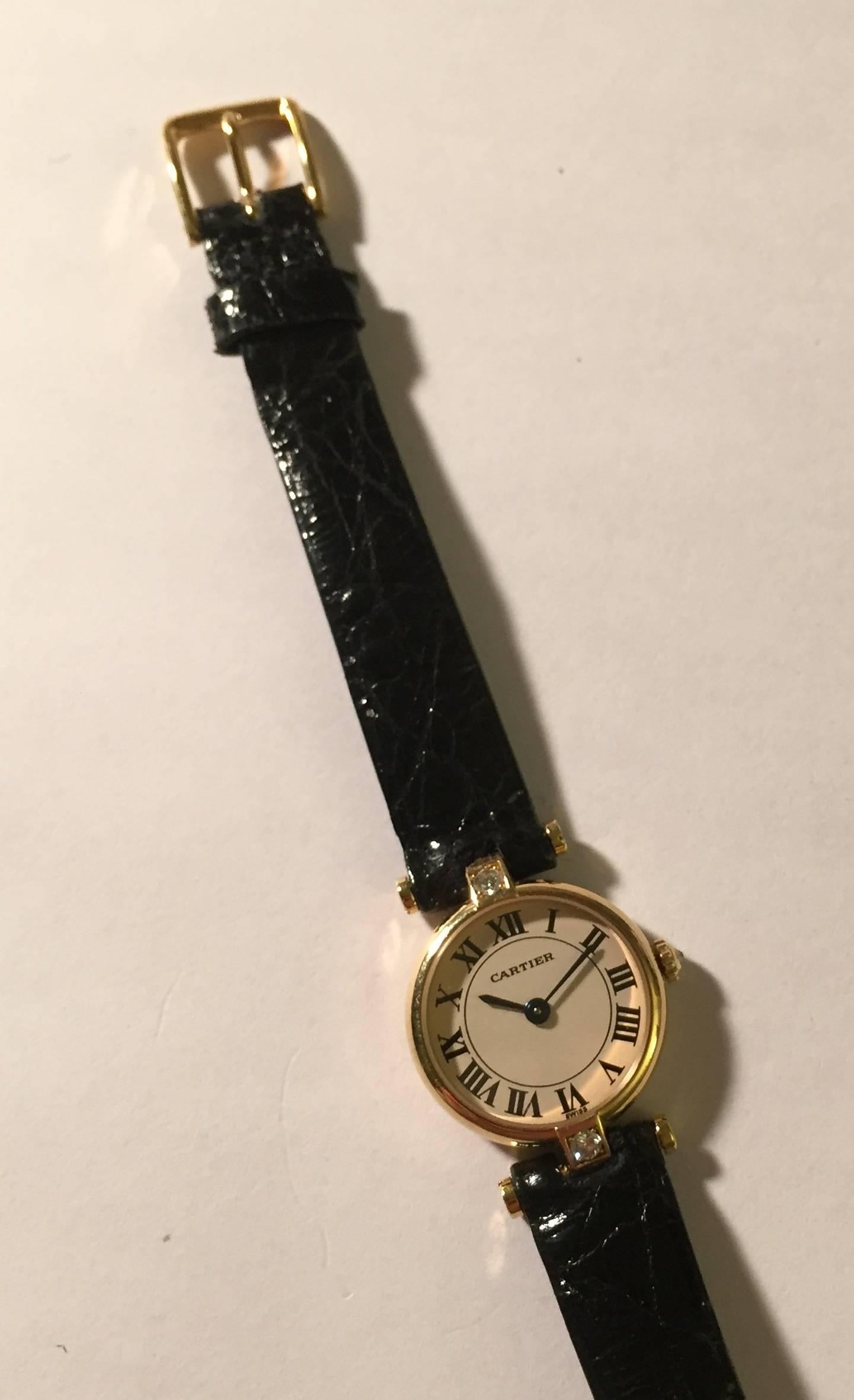 Cartier Paris Yellow Gold Diamond Dress Quartz Wristwatch In Excellent Condition In New York, NY