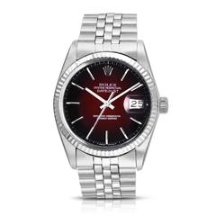 Rolex Vintage White Gold Stainless Steel Datejust Vignette Red Dial Wristwatch