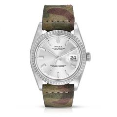 Rolex Vintage Stainless Steel Oyster Perpetual Datejust Camo Band Wristwatch