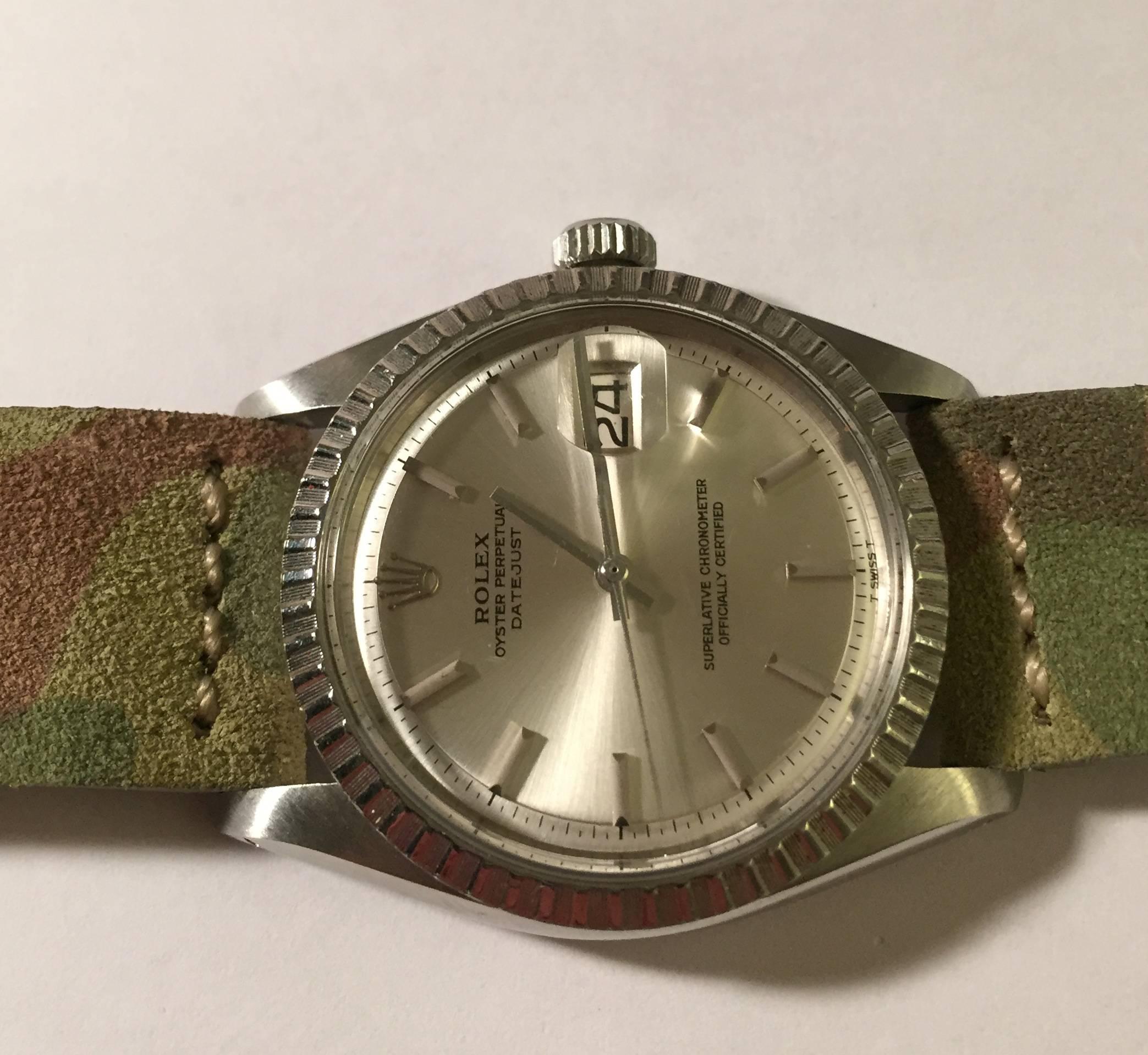 Women's or Men's Rolex Vintage Stainless Steel Oyster Perpetual Datejust Camo Band Wristwatch
