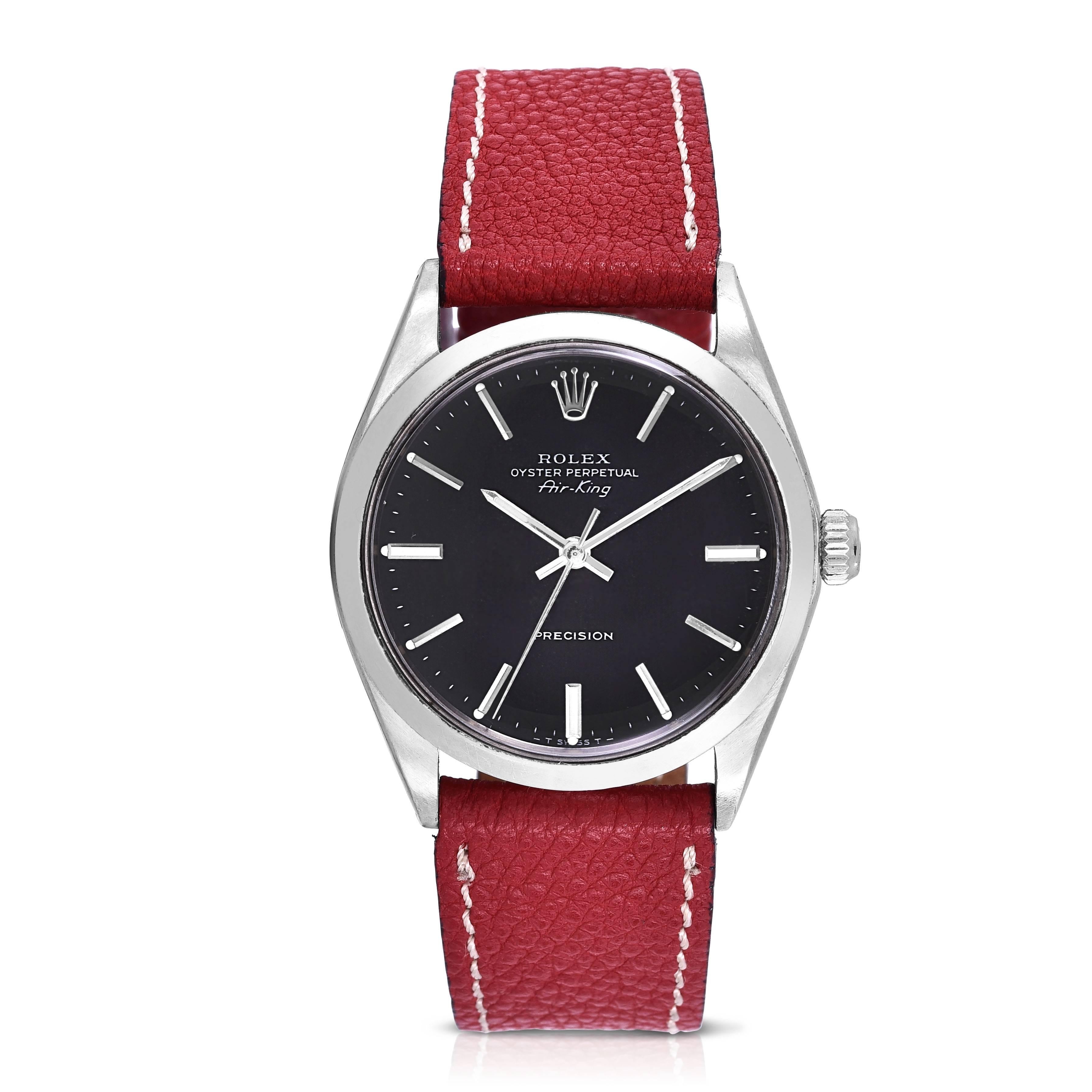 Vintage Rolex Oyster Perpetual Air-King
Factory Grey Stick Dial
34mm in size
1968 Production
Acrylic Crystal
Automatic Movement
Comes Fitted on a New Handmade Red Pebbled Leather Strap
Includes Letter of Authenticity and One-Year Warranty on