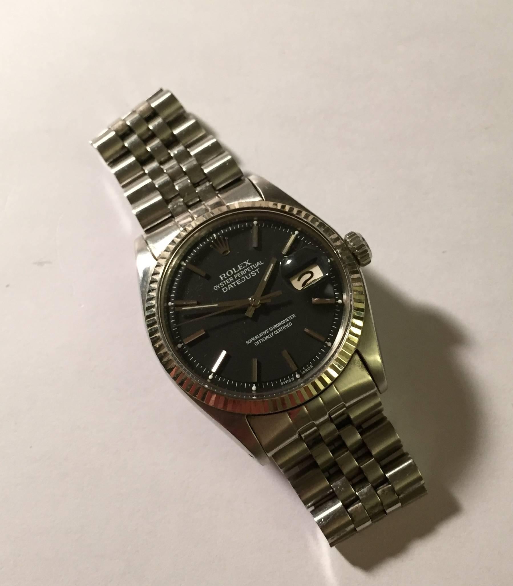 Rolex Vintage White Gold Oyster Perpetual Datejust Black Matte Dial Wristwatch In Excellent Condition In New York, NY